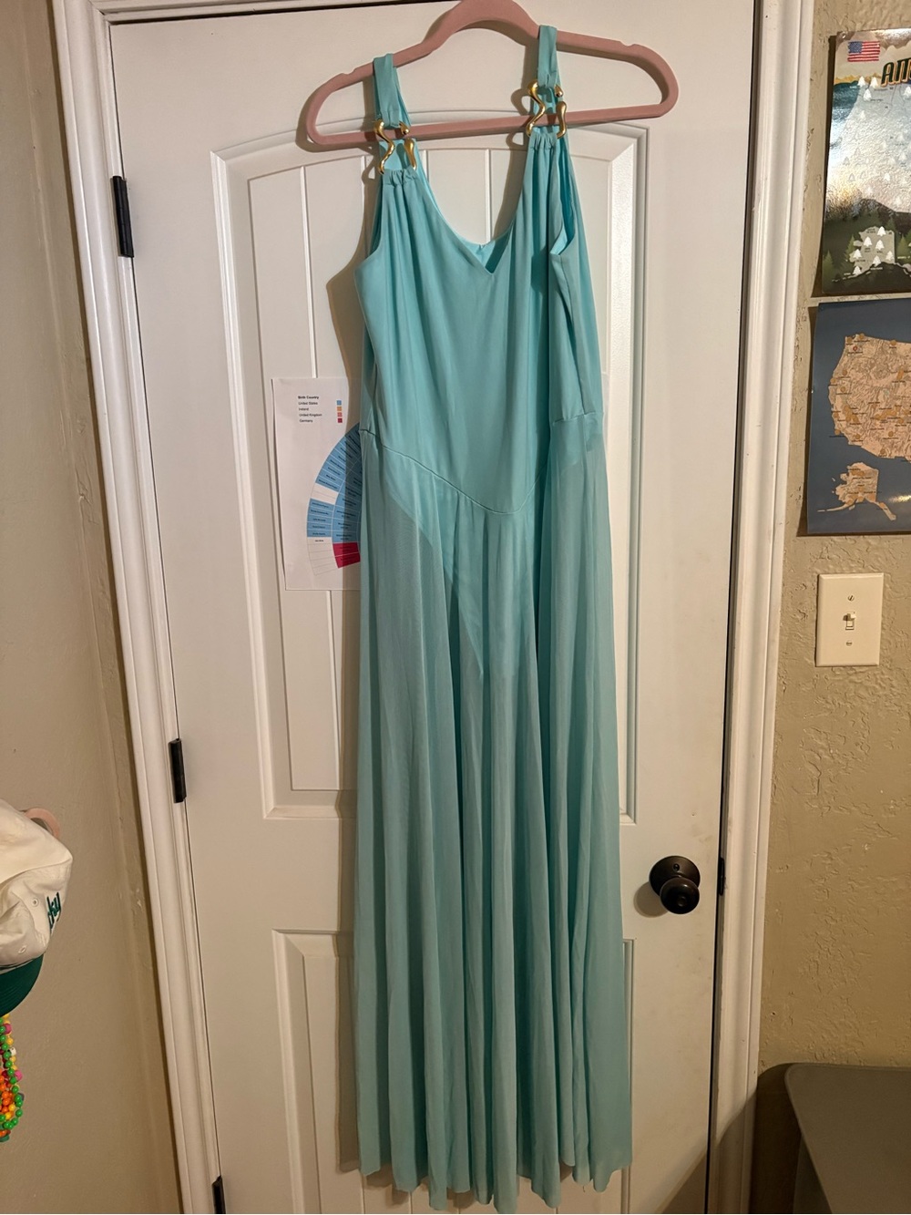 Light Aqua Sleeveless Maxi Dress with Gold Ring Straps